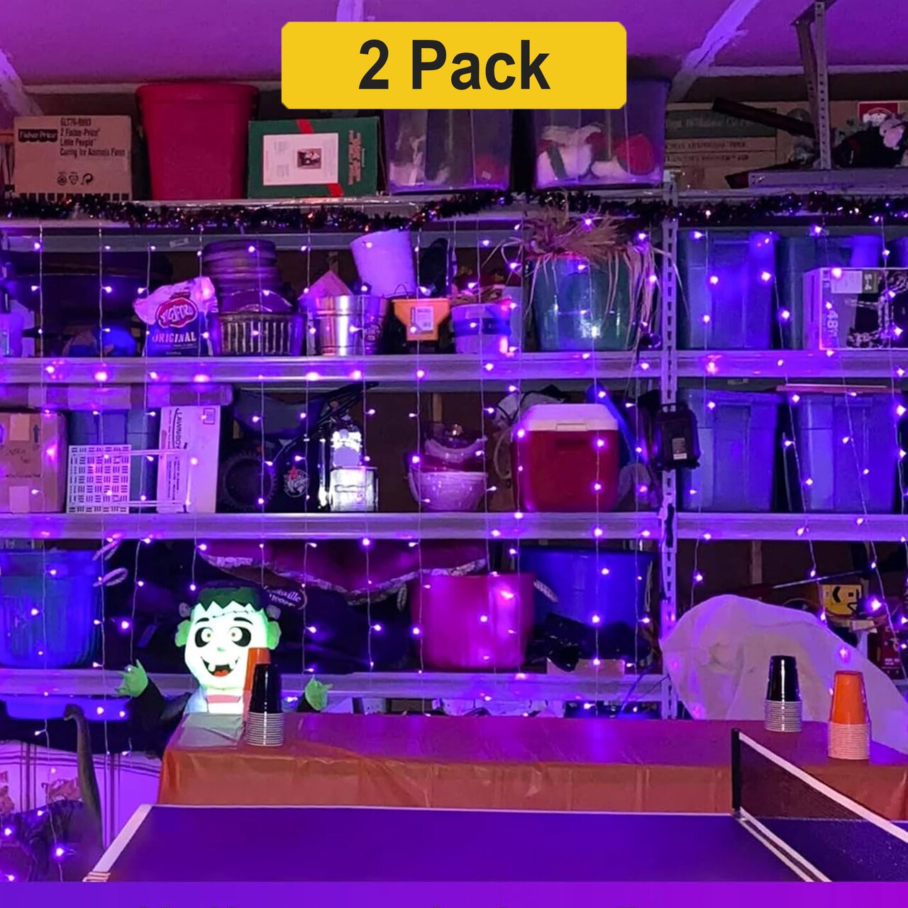 300 LED Twinkling Curtain Lights — 12 Strands, 8 Modes, Plug-In